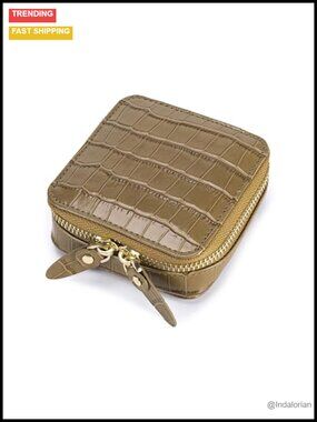Genuine Leather Travel Jewelry Organizer Case Tangle-Free Zipper